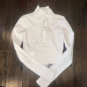LULULEMON TAKE IT IN STRIDE 1/2 ZIP CROPPED TOP WHITE